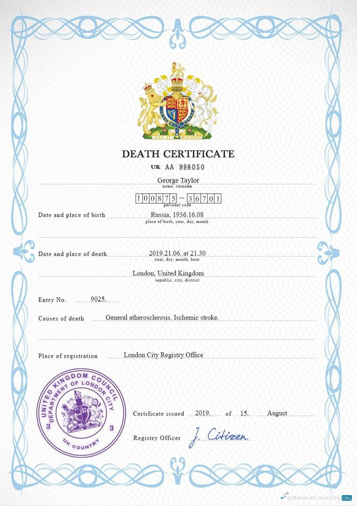 Download United Kingdom death certificate PSD template, completely editable Photoshop template